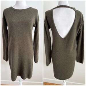 360 Cashmere Olive Green Open Back Sweater Dress